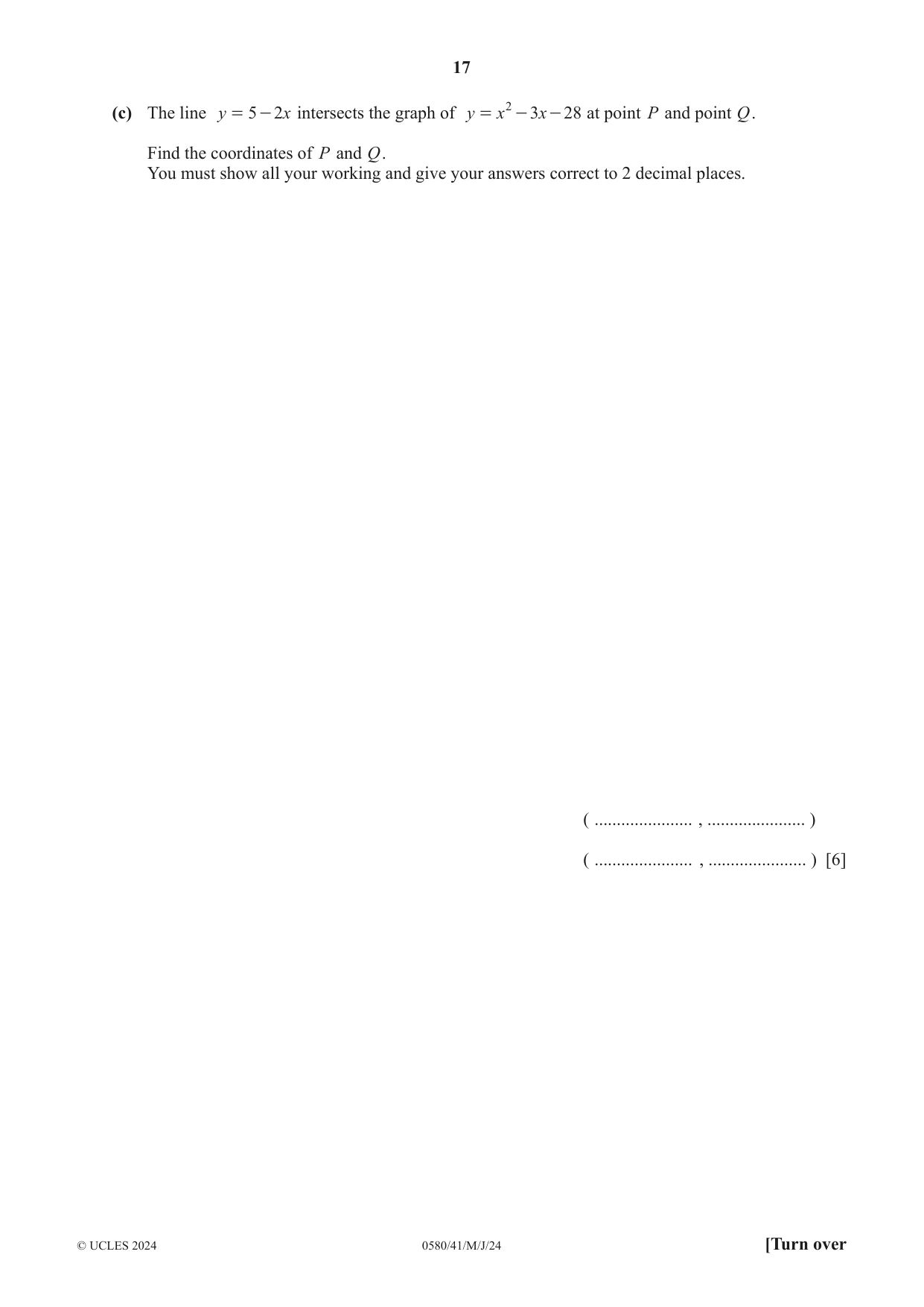 Cambridge IGCSE Mathematics 0580 2024 May/June Paper 4 · Variant 1 question paper, page 17 of 20