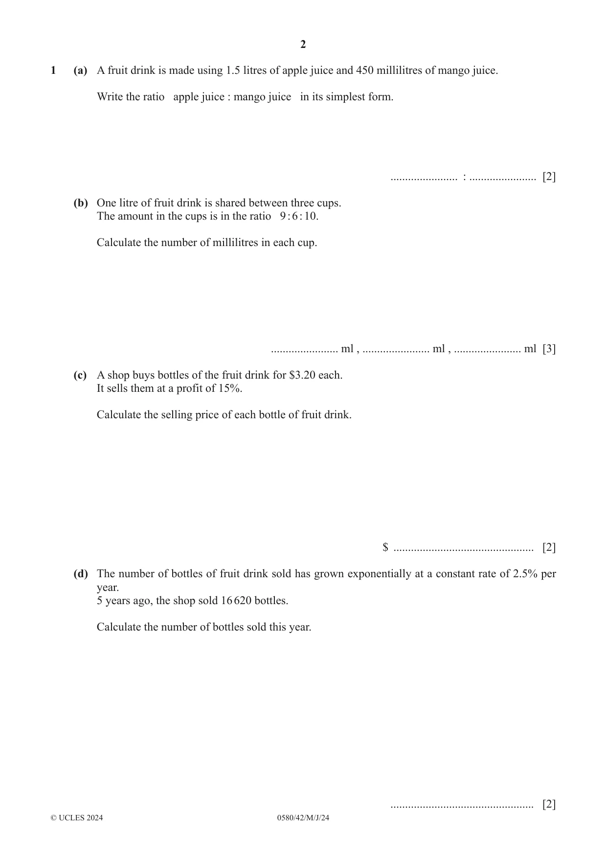 Cambridge IGCSE Mathematics 0580 2024 May/June Paper 4 · Variant 2 question paper, page 2 of 20