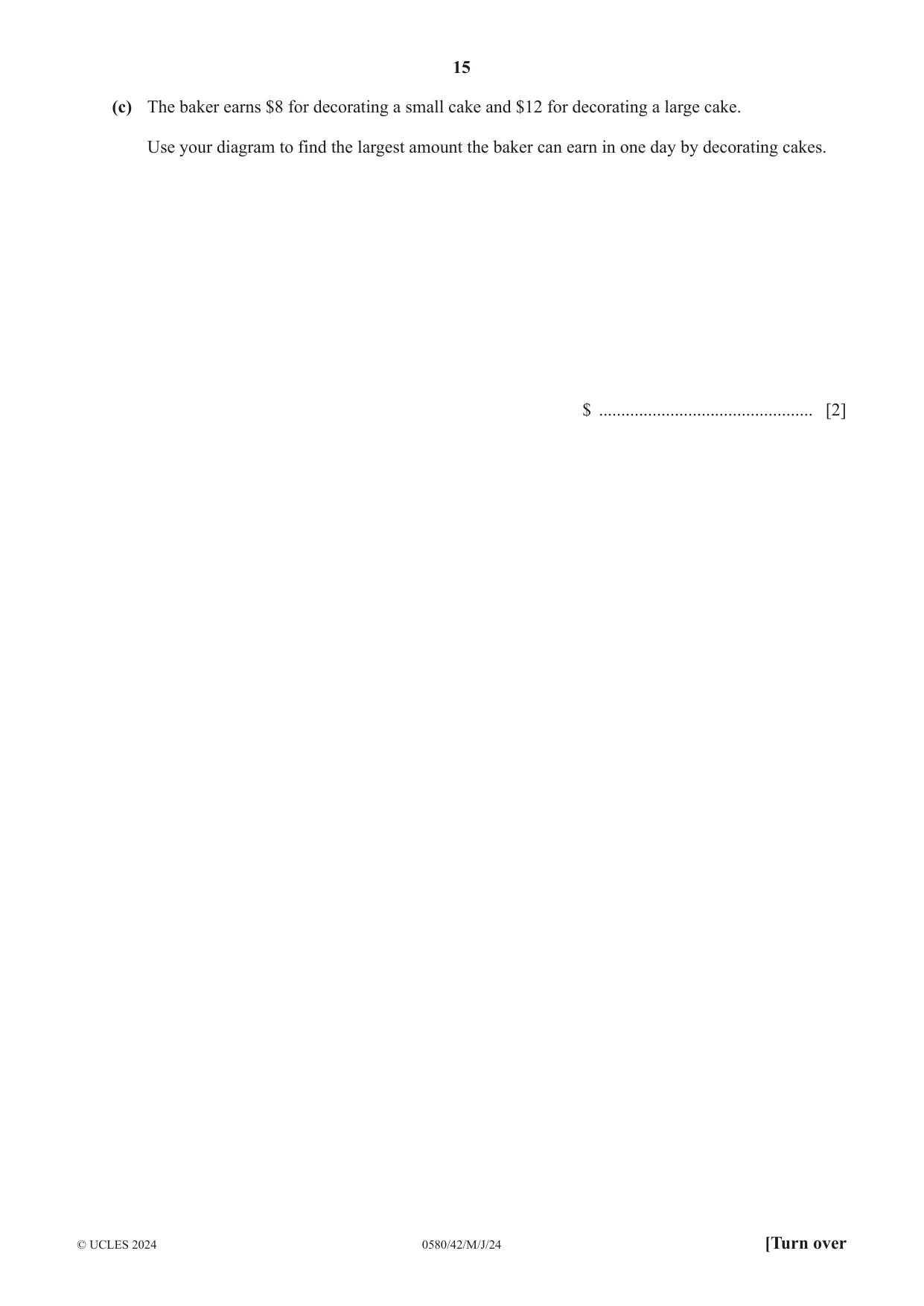 Cambridge IGCSE Mathematics 0580 2024 May/June Paper 4 · Variant 2 question paper, page 15 of 20