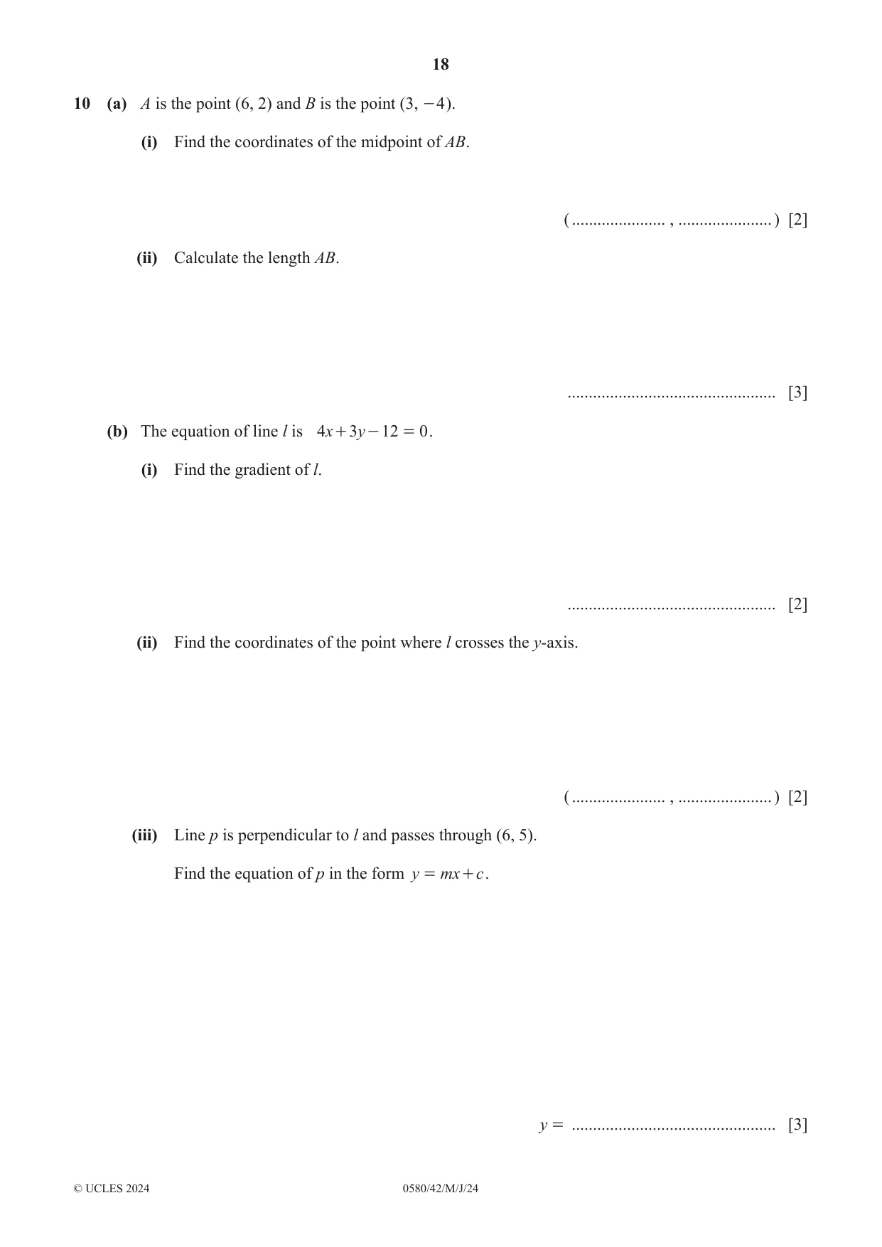 Cambridge IGCSE Mathematics 0580 2024 May/June Paper 4 · Variant 2 question paper, page 18 of 20