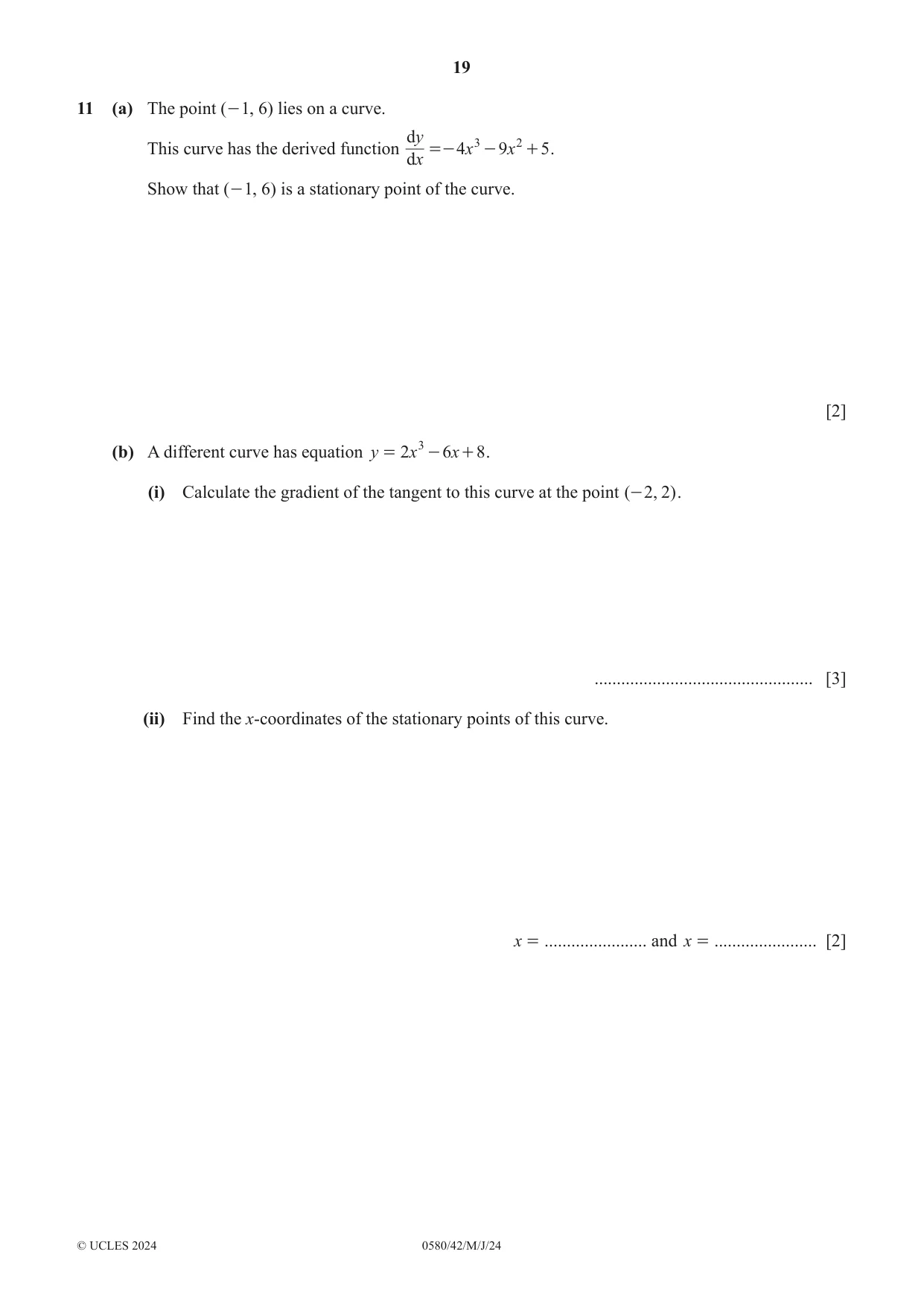 Cambridge IGCSE Mathematics 0580 2024 May/June Paper 4 · Variant 2 question paper, page 19 of 20