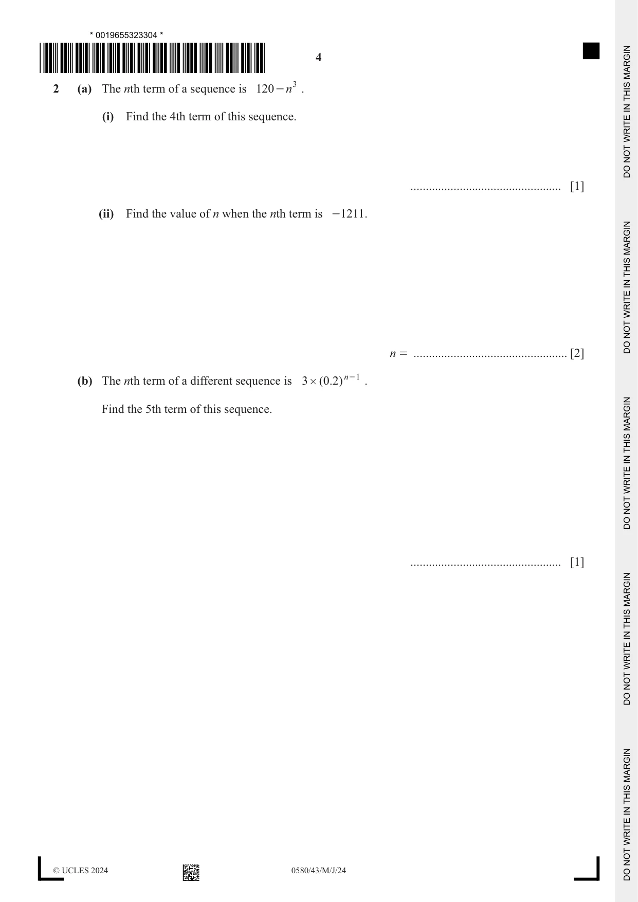 Cambridge IGCSE Mathematics 0580 2024 May/June Paper 4 · Variant 3 question paper, page 4 of 24