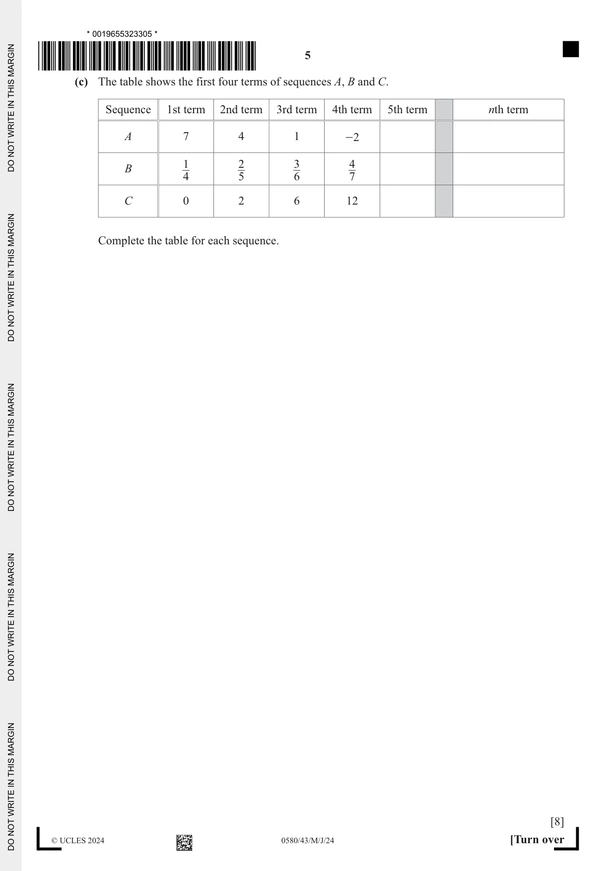 Cambridge IGCSE Mathematics 0580 2024 May/June Paper 4 · Variant 3 question paper, page 5 of 24