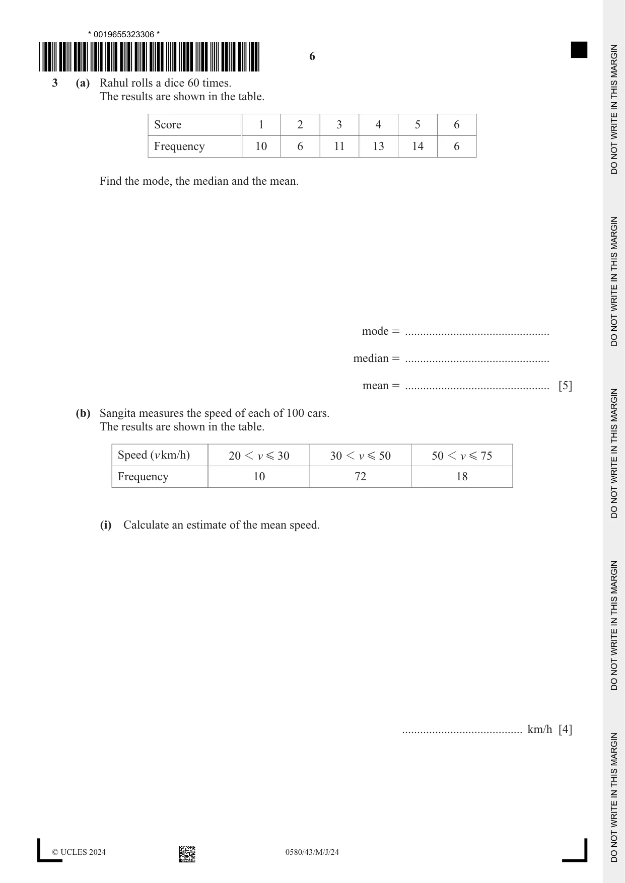 Cambridge IGCSE Mathematics 0580 2024 May/June Paper 4 · Variant 3 question paper, page 6 of 24