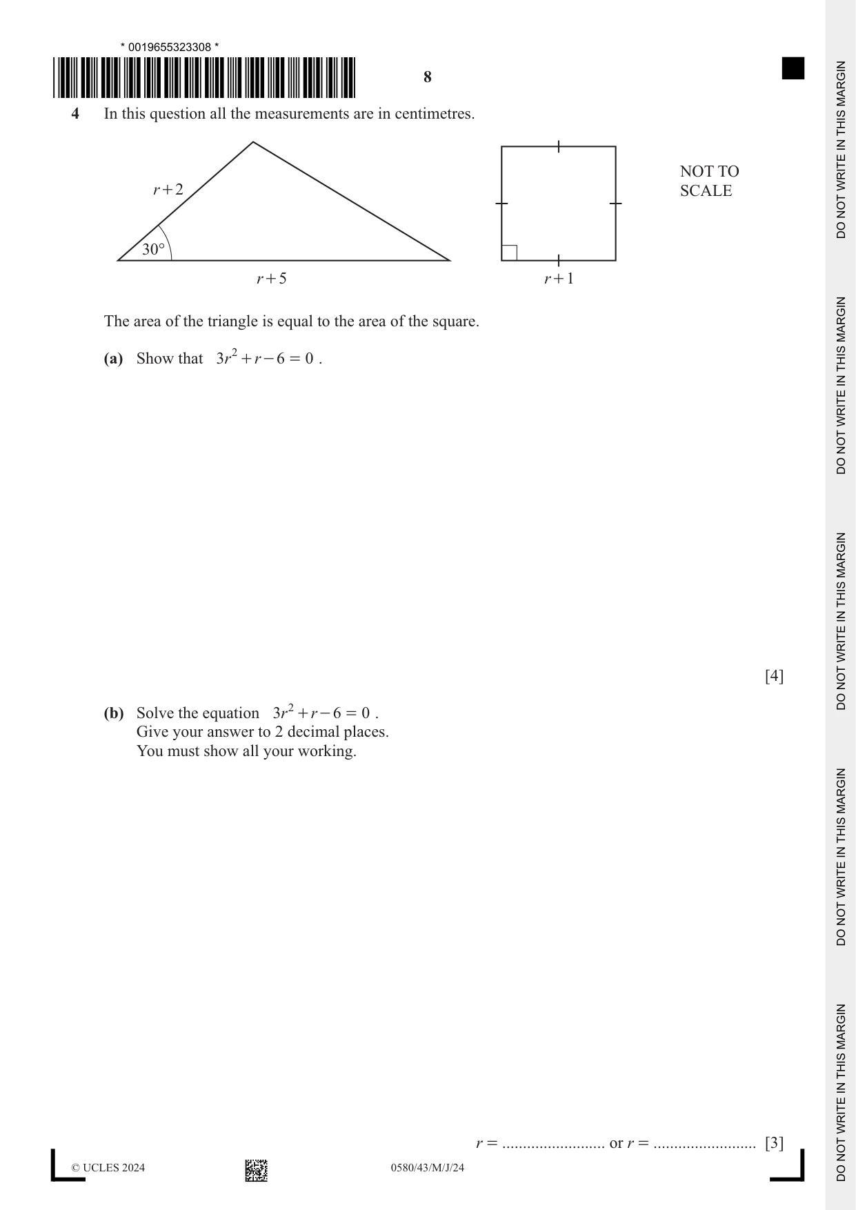 Cambridge IGCSE Mathematics 0580 2024 May/June Paper 4 · Variant 3 question paper, page 8 of 24