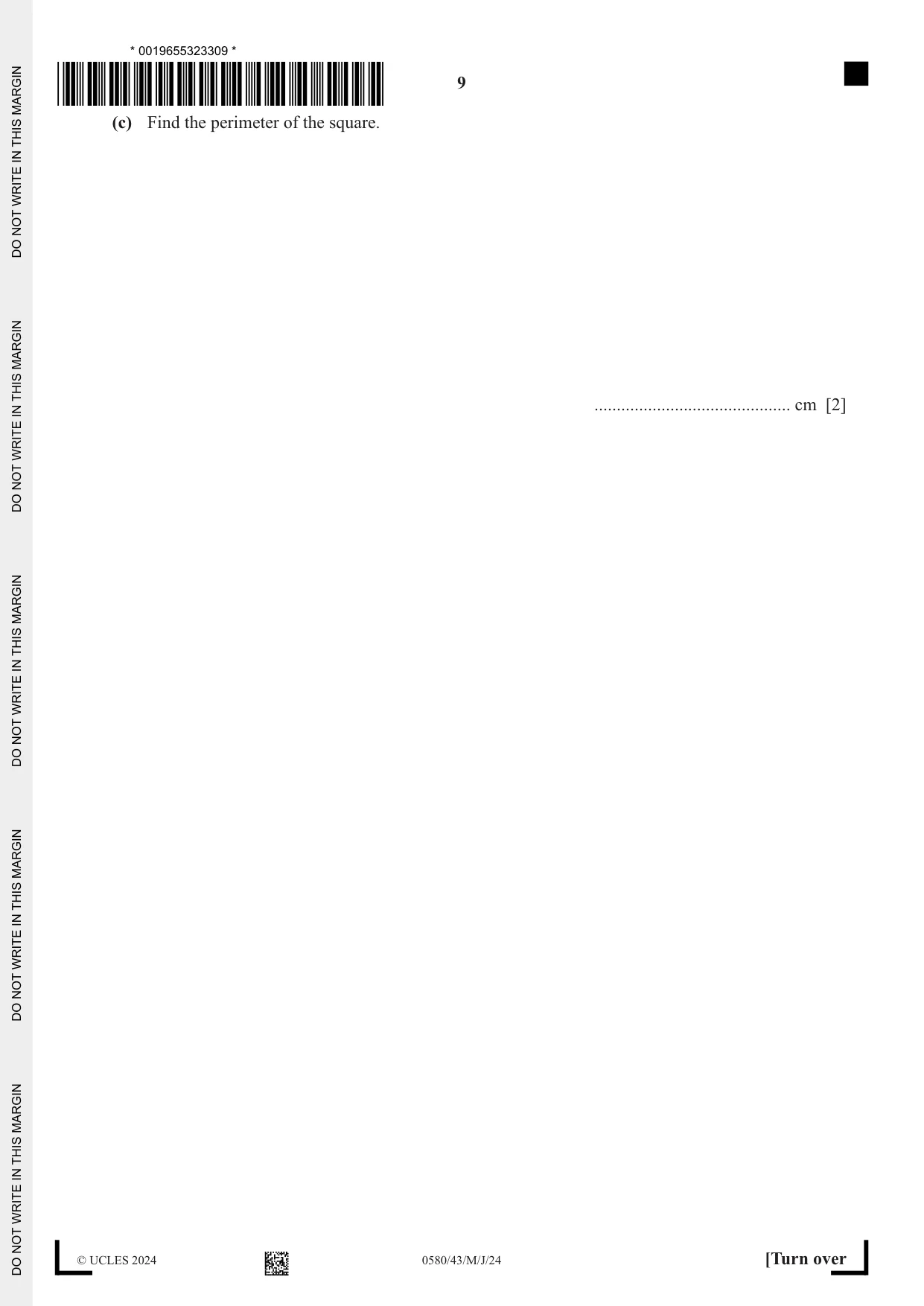 Cambridge IGCSE Mathematics 0580 2024 May/June Paper 4 · Variant 3 question paper, page 9 of 24