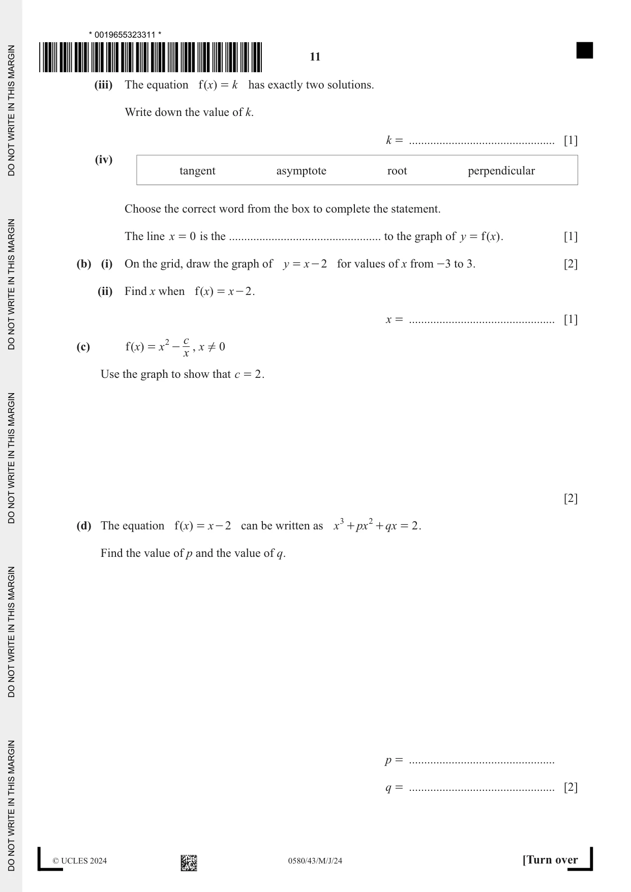 Cambridge IGCSE Mathematics 0580 2024 May/June Paper 4 · Variant 3 question paper, page 11 of 24