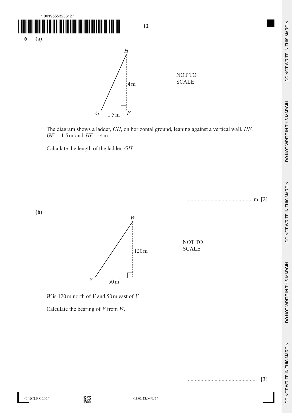 Cambridge IGCSE Mathematics 0580 2024 May/June Paper 4 · Variant 3 question paper, page 12 of 24