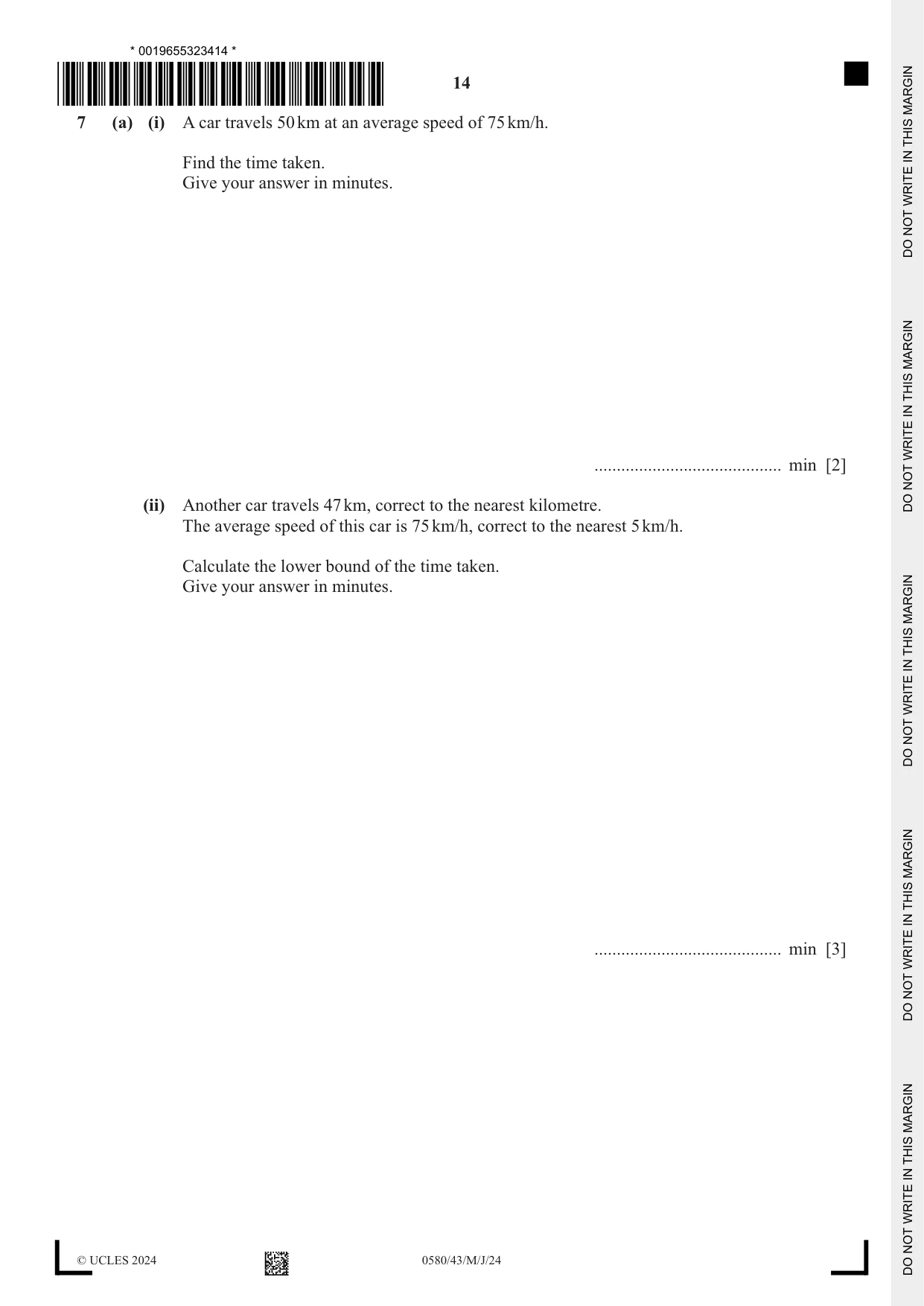 Cambridge IGCSE Mathematics 0580 2024 May/June Paper 4 · Variant 3 question paper, page 14 of 24
