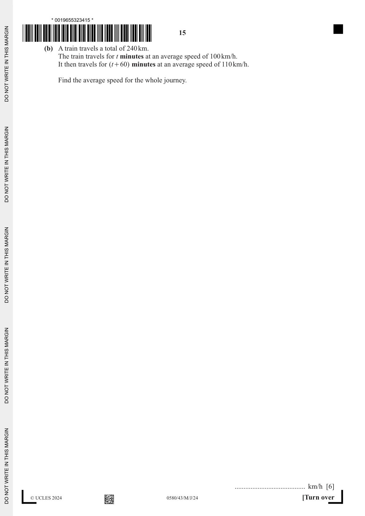 Cambridge IGCSE Mathematics 0580 2024 May/June Paper 4 · Variant 3 question paper, page 15 of 24