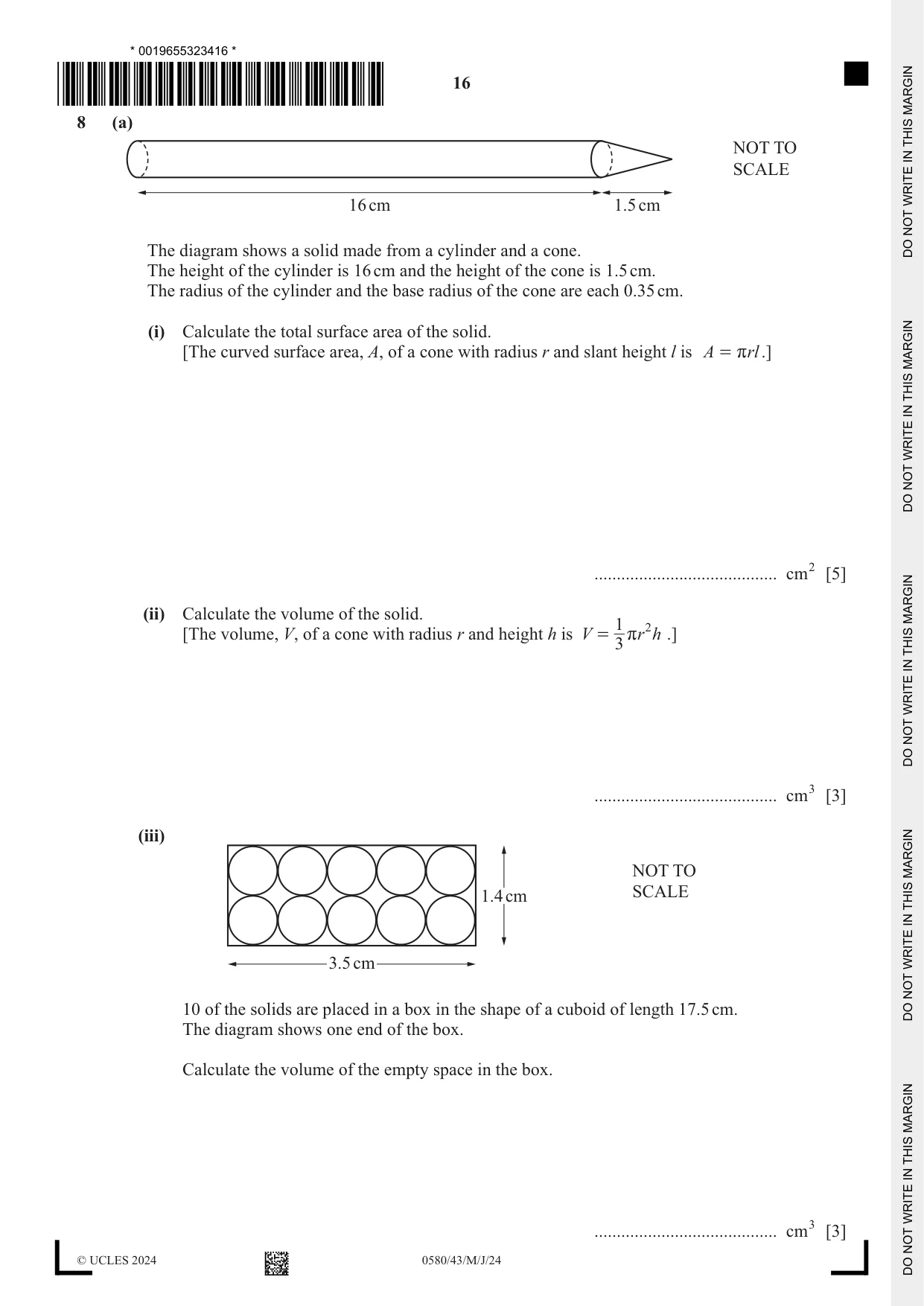 Cambridge IGCSE Mathematics 0580 2024 May/June Paper 4 · Variant 3 question paper, page 16 of 24