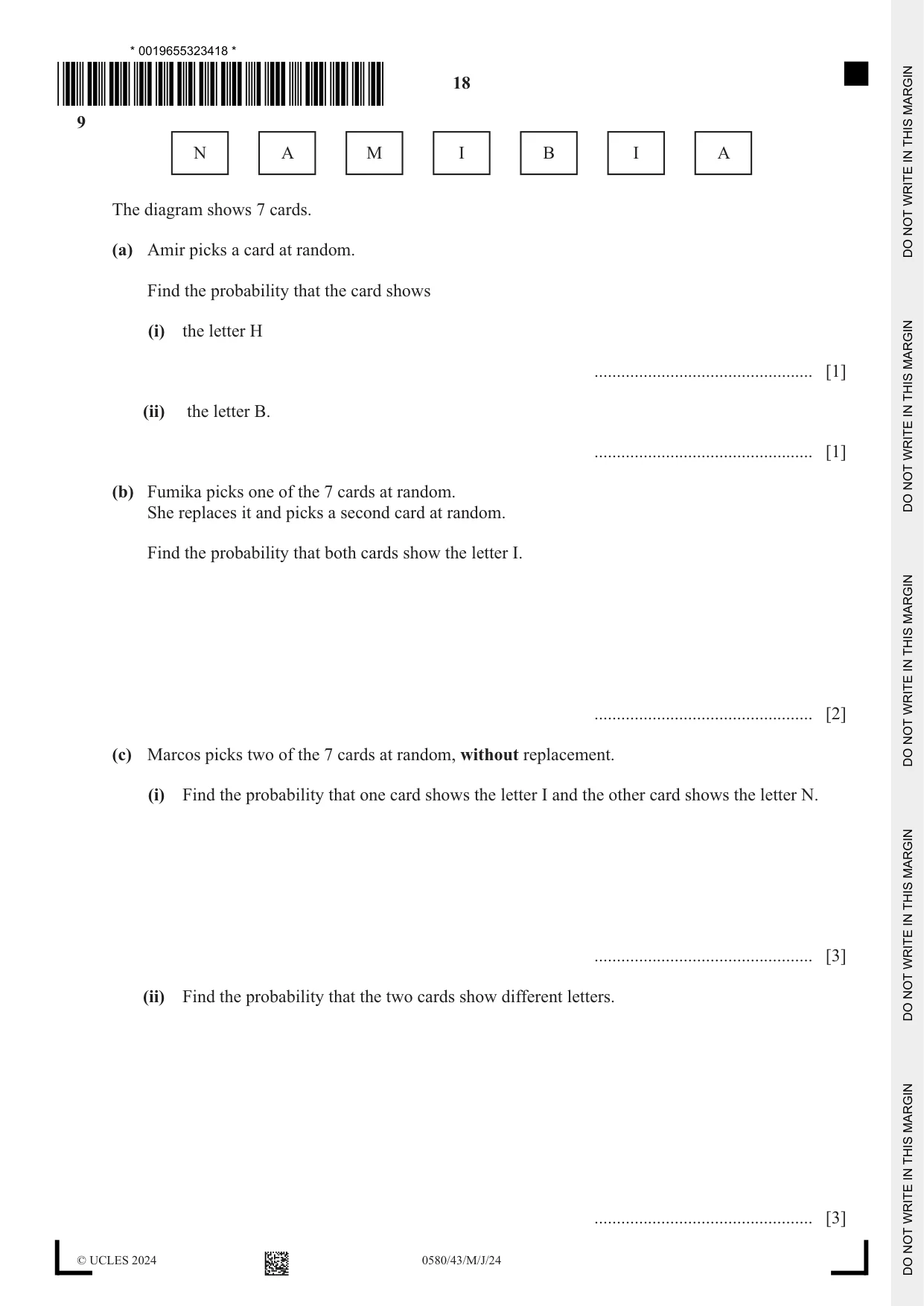 Cambridge IGCSE Mathematics 0580 2024 May/June Paper 4 · Variant 3 question paper, page 18 of 24