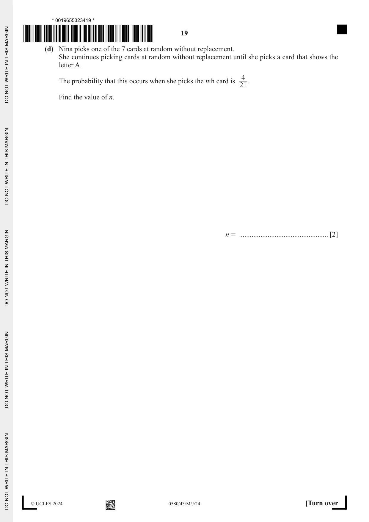 Cambridge IGCSE Mathematics 0580 2024 May/June Paper 4 · Variant 3 question paper, page 19 of 24