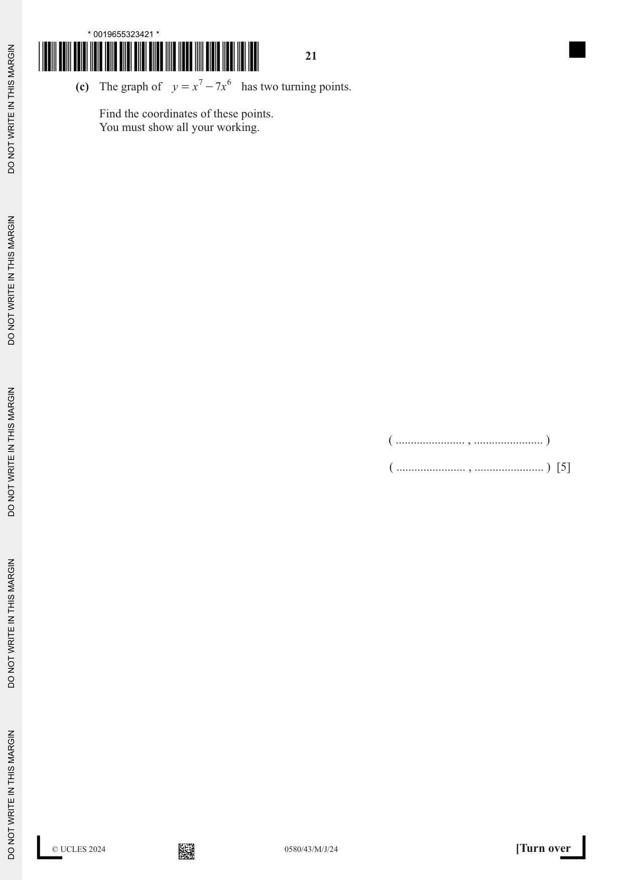Cambridge IGCSE Mathematics 0580 2024 May/June Paper 4 · Variant 3 question paper, page 21 of 24