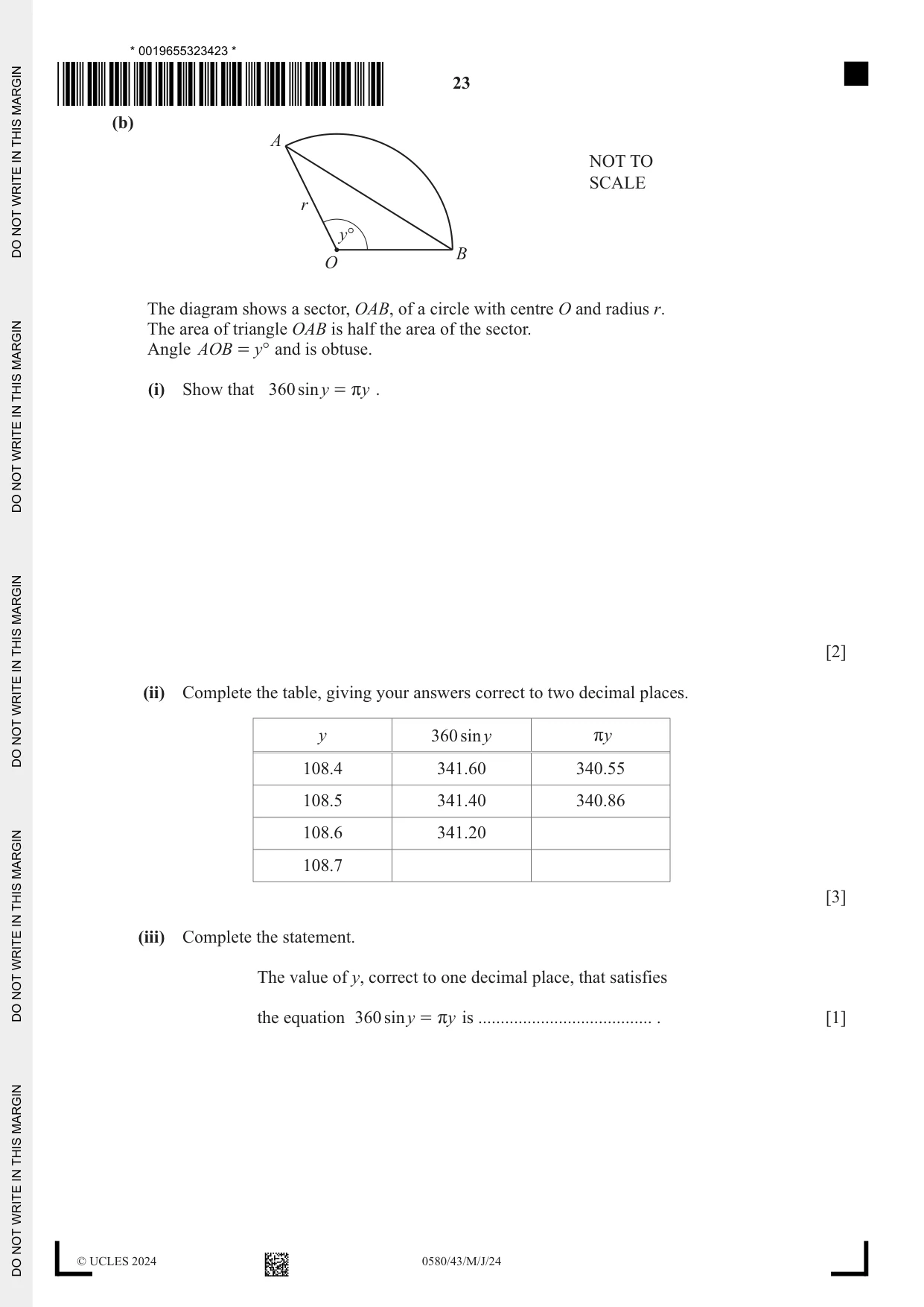 Cambridge IGCSE Mathematics 0580 2024 May/June Paper 4 · Variant 3 question paper, page 23 of 24
