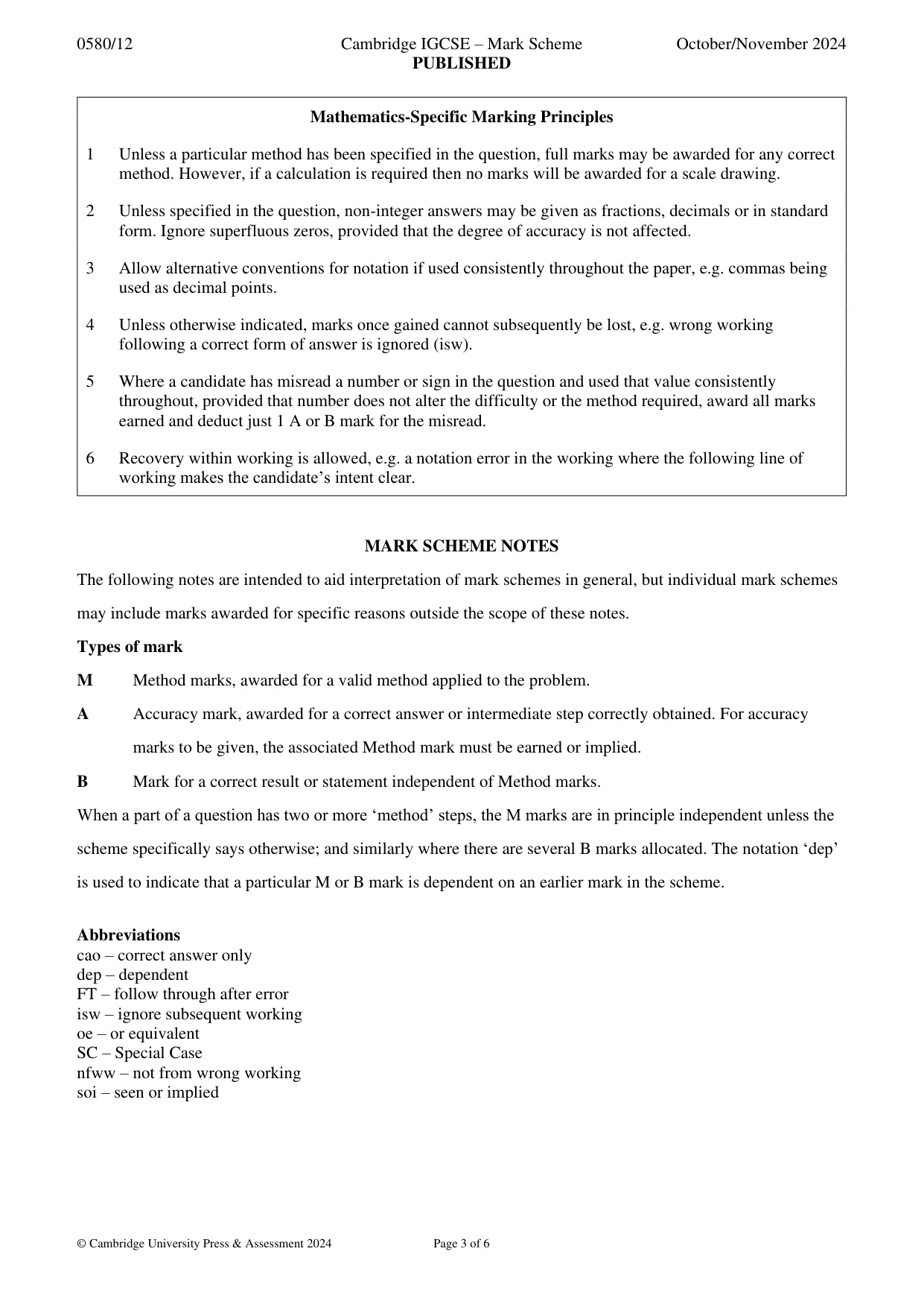 Mark scheme, page 3 of 6