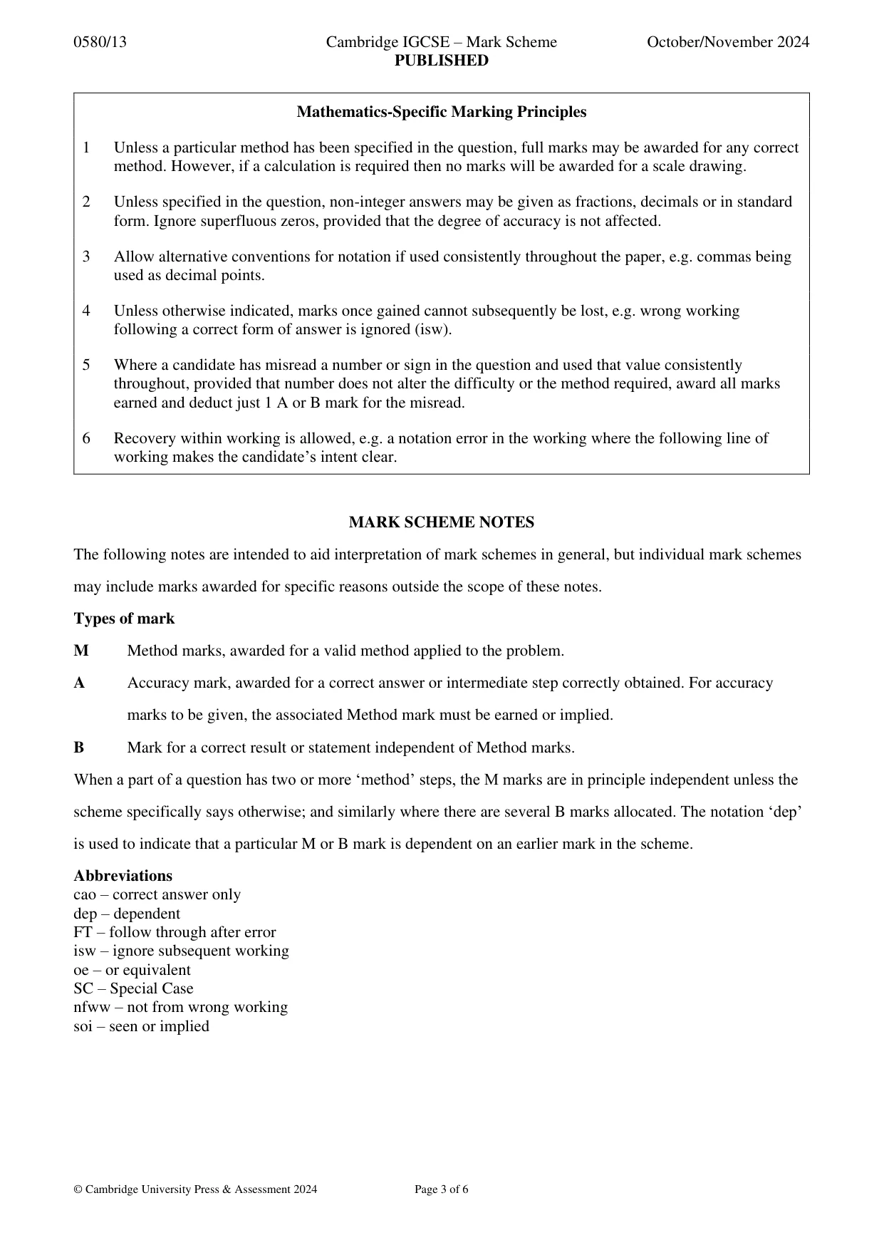 Mark scheme, page 3 of 6