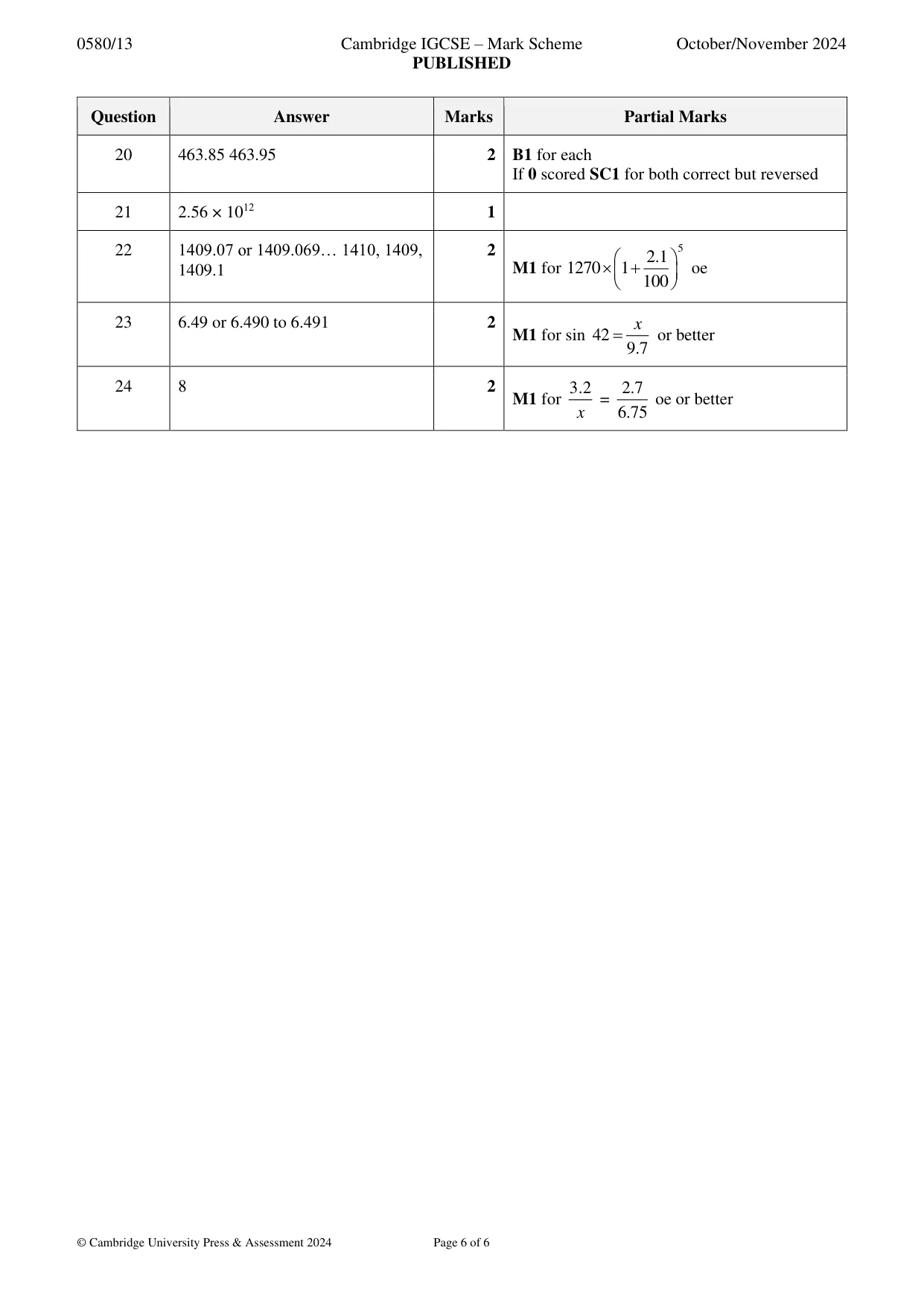 Mark scheme, page 6 of 6