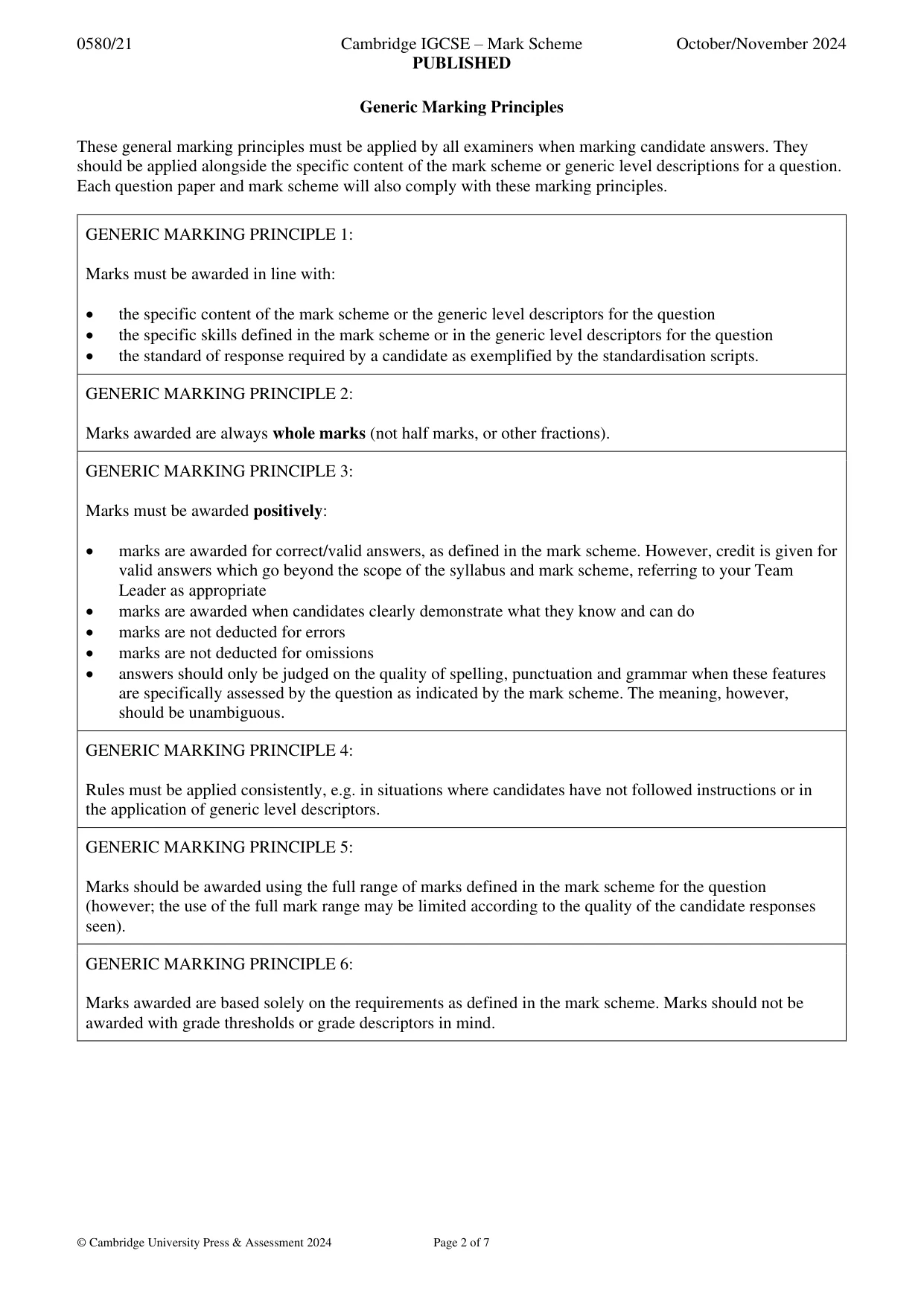 Mark scheme, page 2 of 7