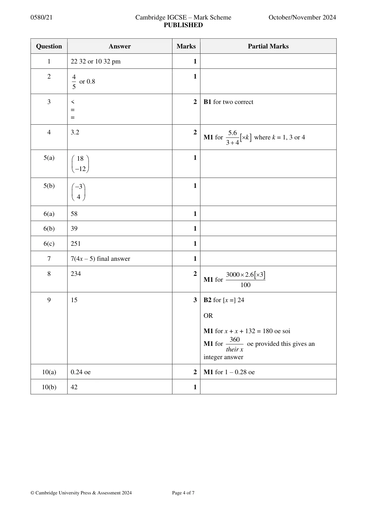 Mark scheme, page 4 of 7