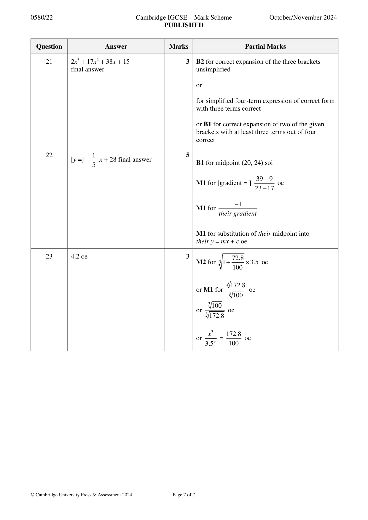 Mark scheme, page 7 of 7