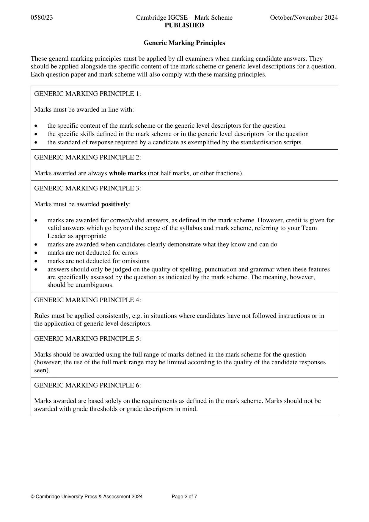 Mark scheme, page 2 of 7