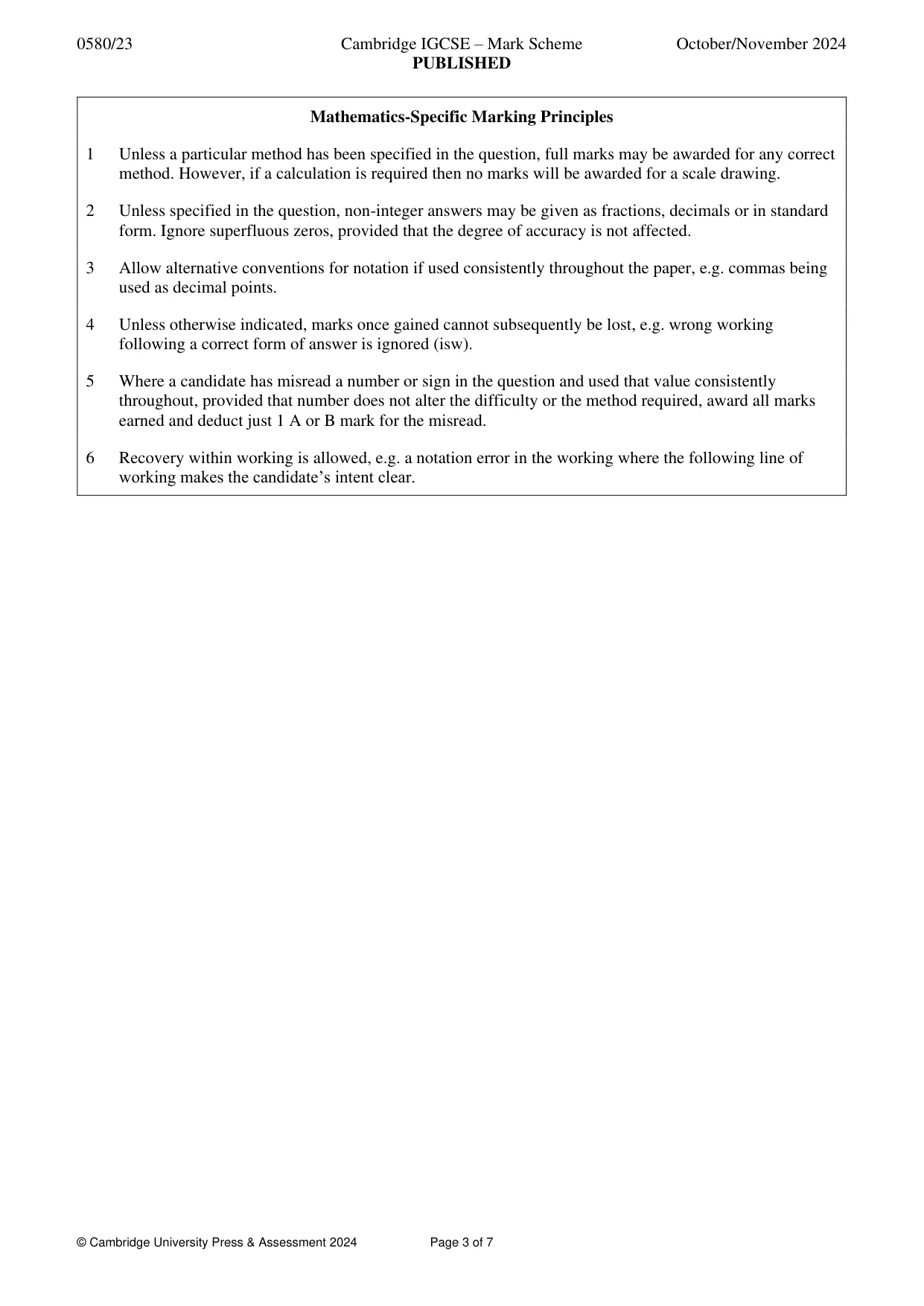 Mark scheme, page 3 of 7