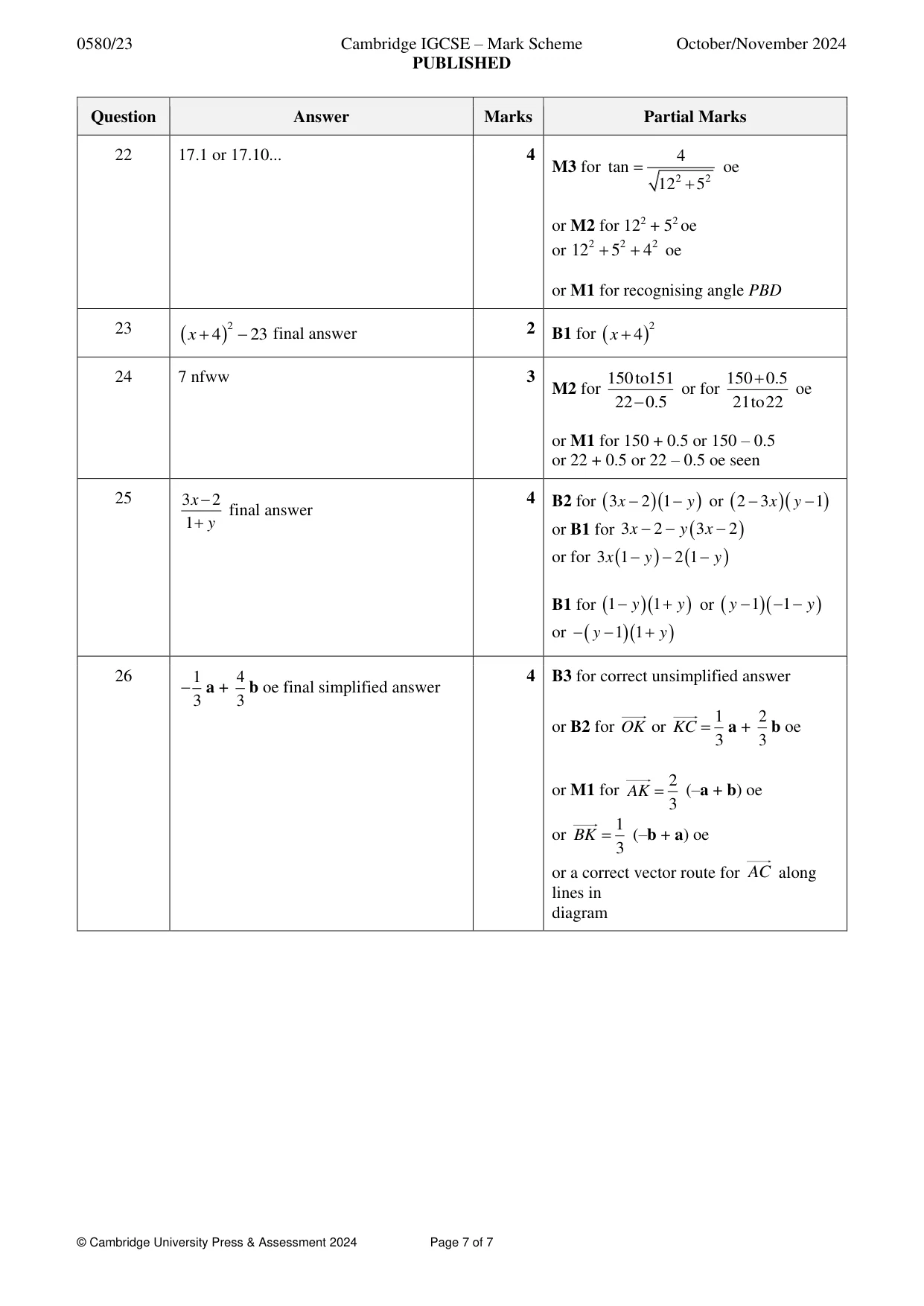 Mark scheme, page 7 of 7