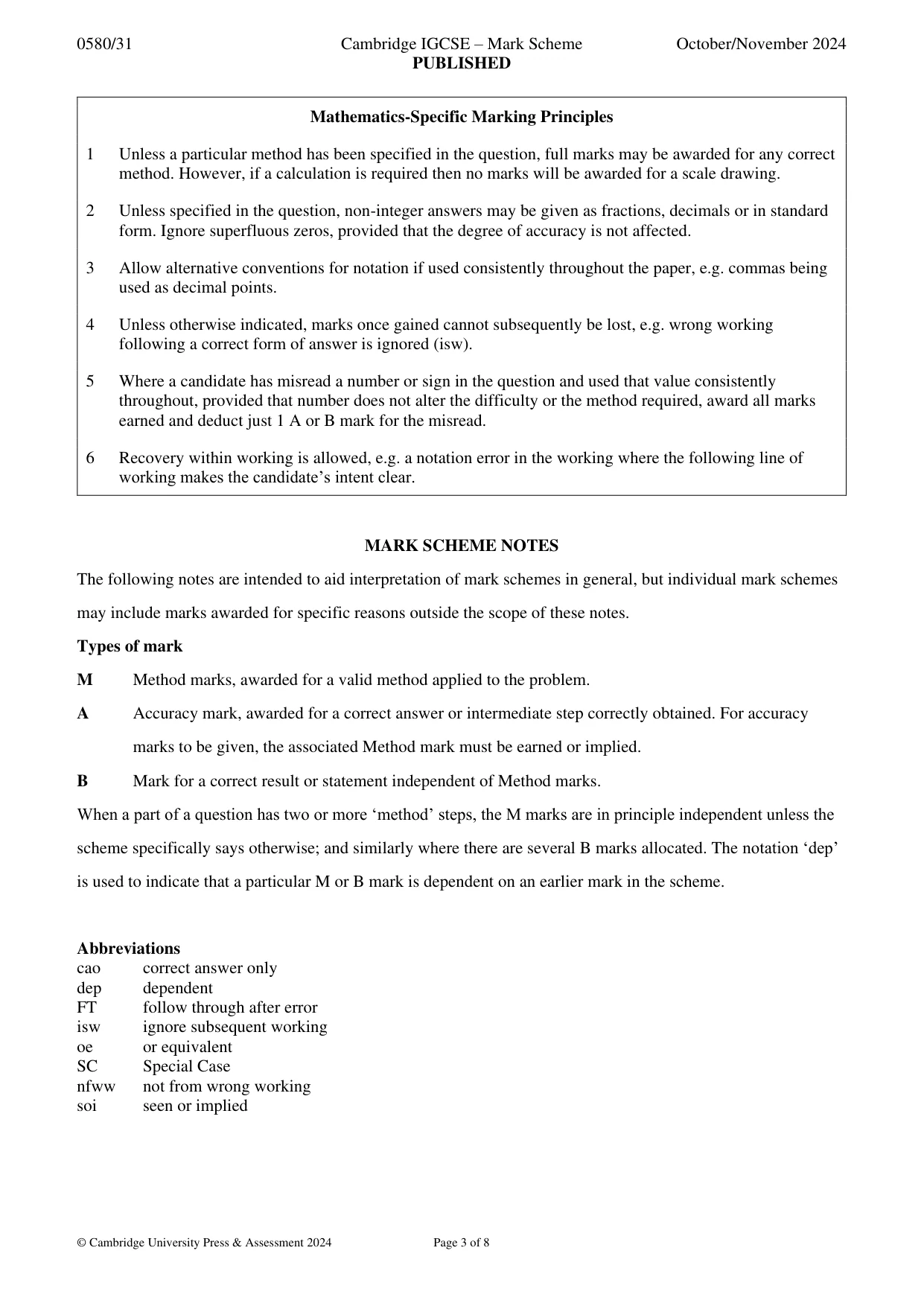 Mark scheme, page 3 of 8
