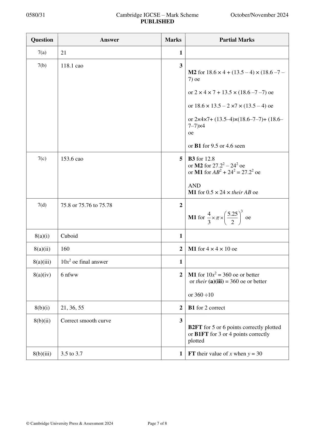 Mark scheme, page 7 of 8