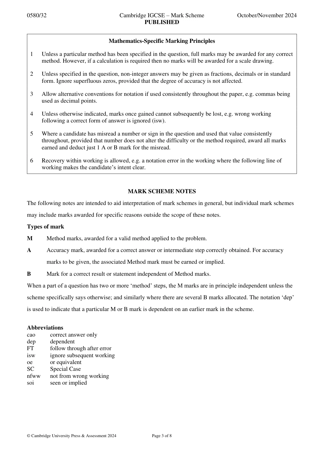 Mark scheme, page 3 of 8