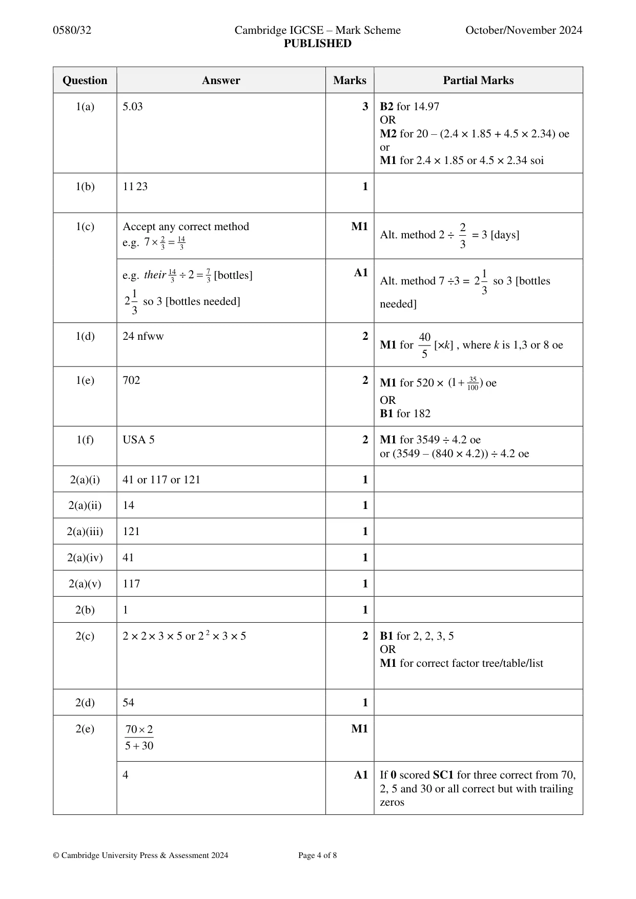 Mark scheme, page 4 of 8
