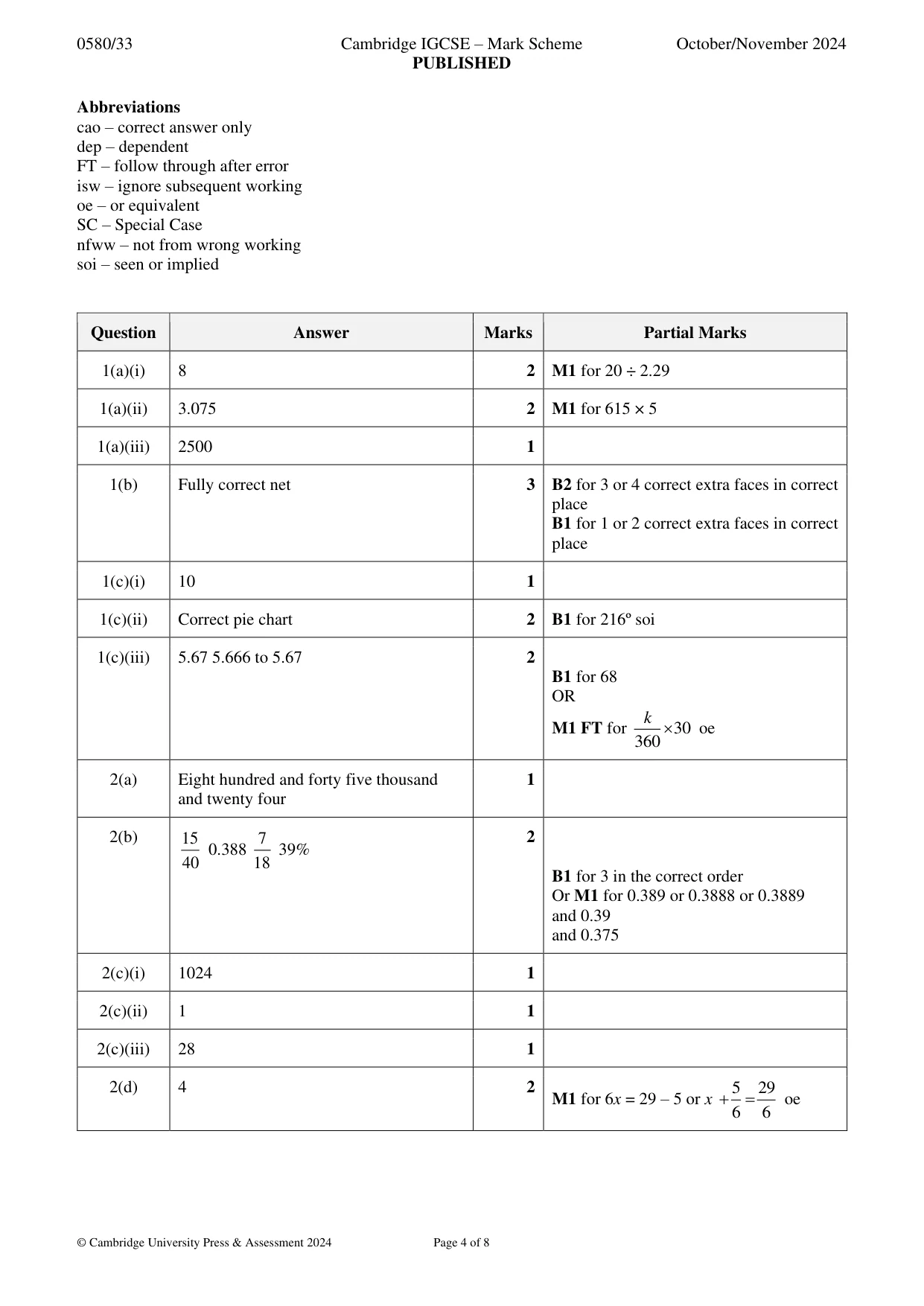 Mark scheme, page 4 of 8