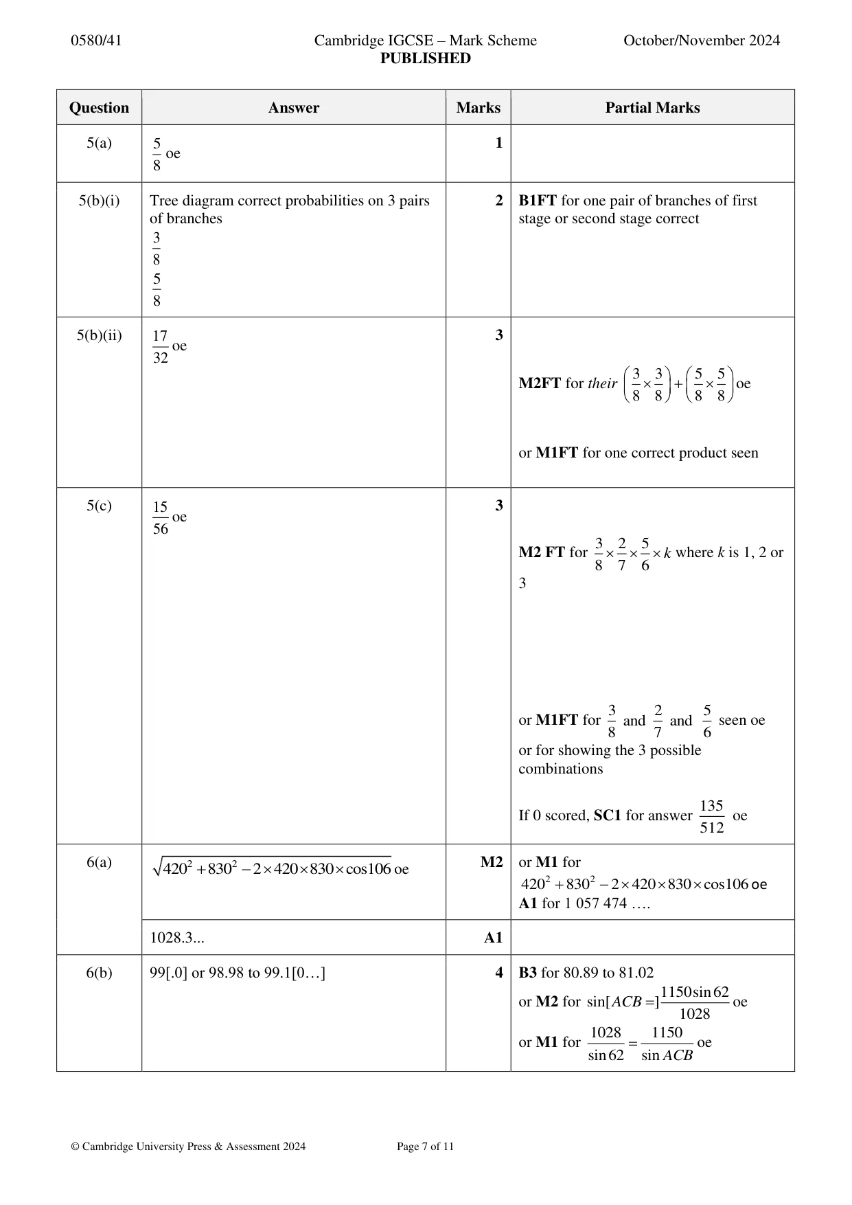 Mark scheme, page 7 of 11