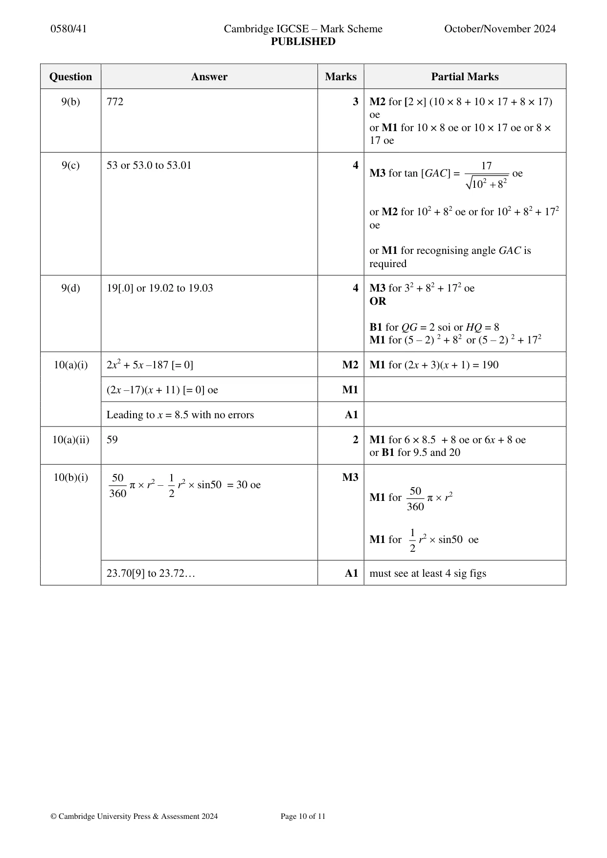 Mark scheme, page 10 of 11