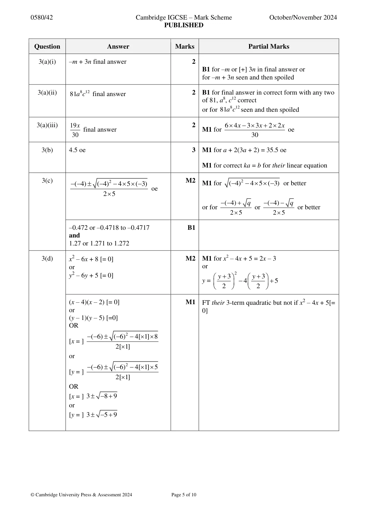 Mark scheme, page 5 of 10
