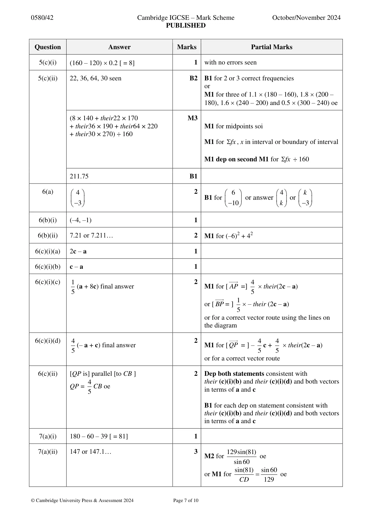 Mark scheme, page 7 of 10