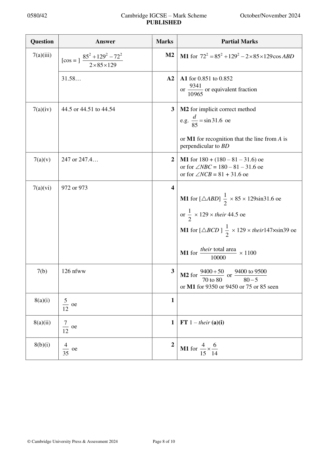 Mark scheme, page 8 of 10