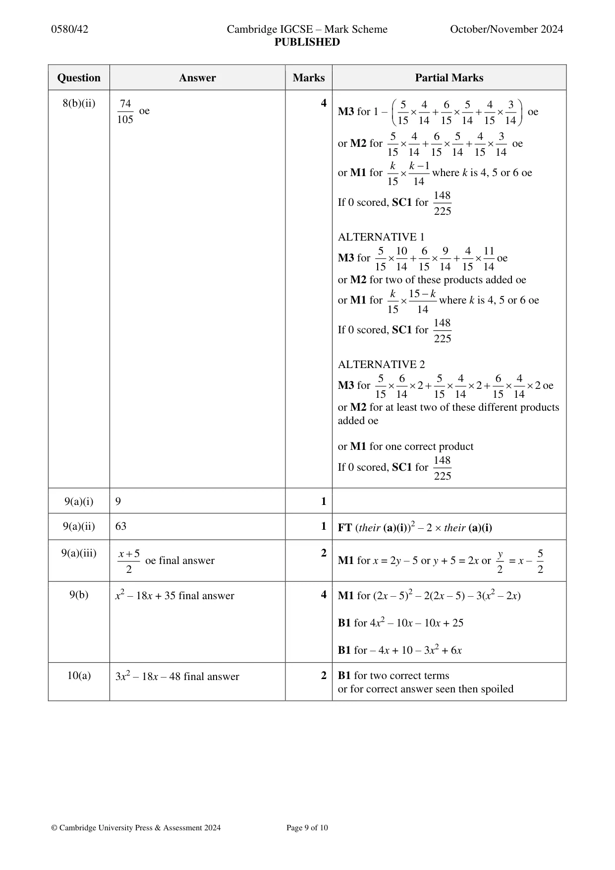 Mark scheme, page 9 of 10