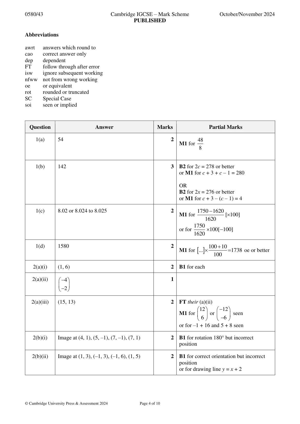 Mark scheme, page 4 of 10