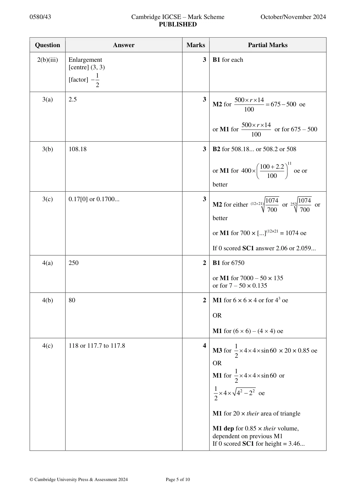 Mark scheme, page 5 of 10