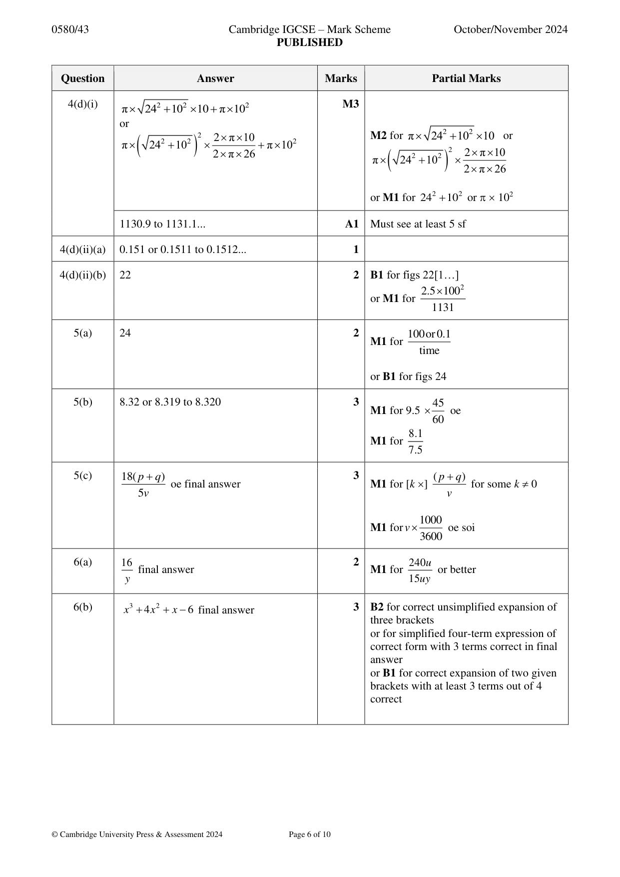 Mark scheme, page 6 of 10