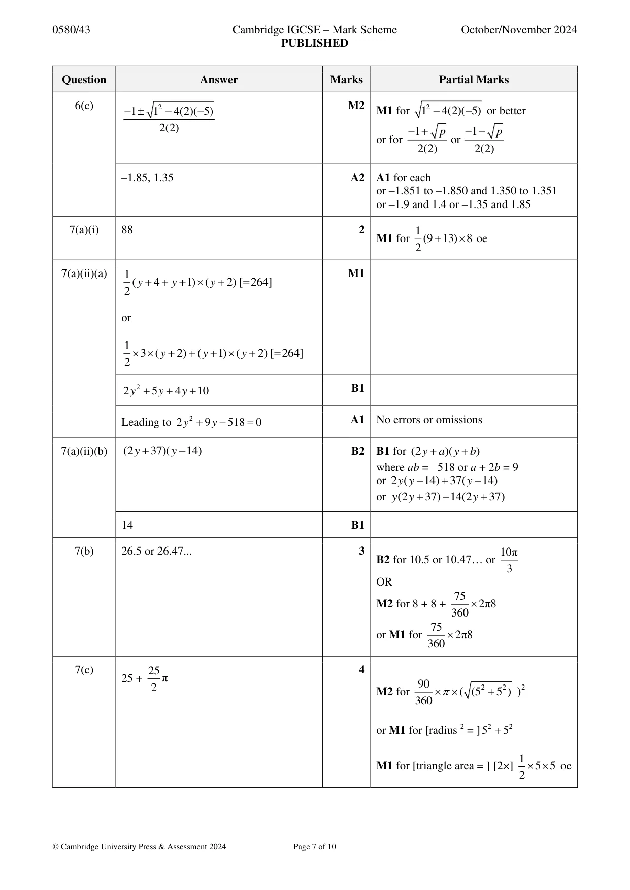 Mark scheme, page 7 of 10