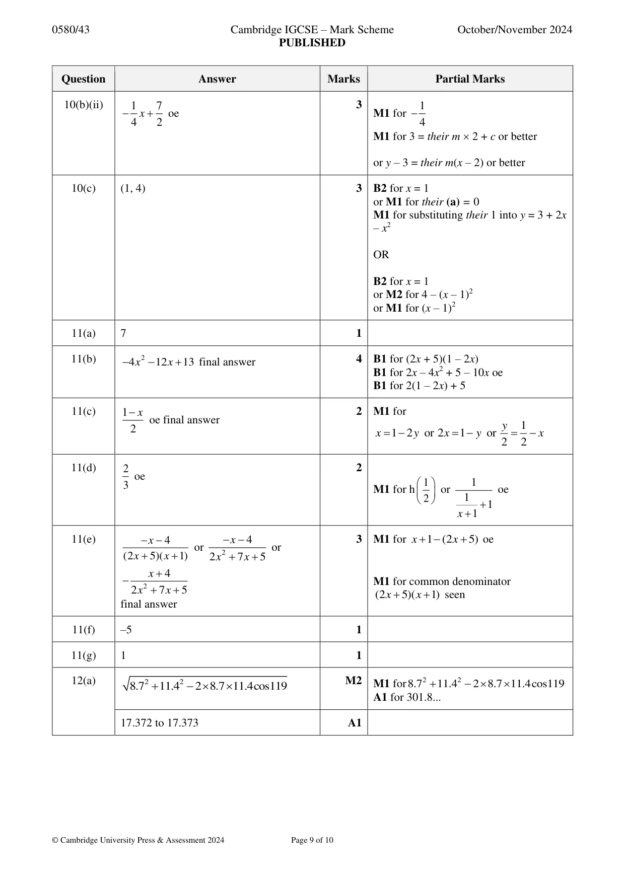 Mark scheme, page 9 of 10