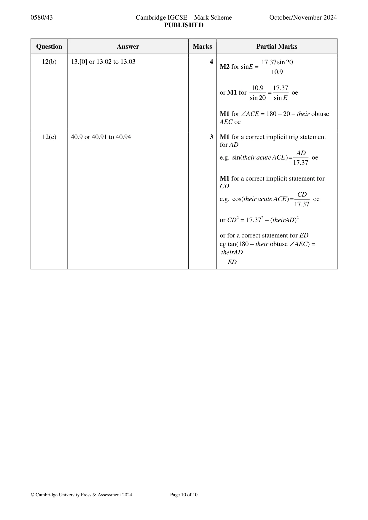 Mark scheme, page 10 of 10