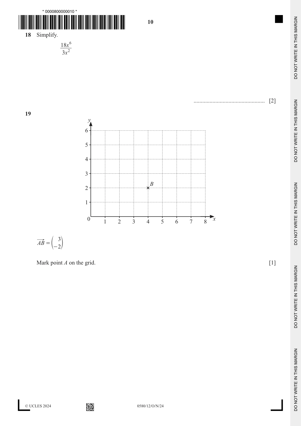 Cambridge IGCSE Mathematics 0580 2024 Oct/Nov Paper 1 · Variant 2 question paper, page 10 of 12