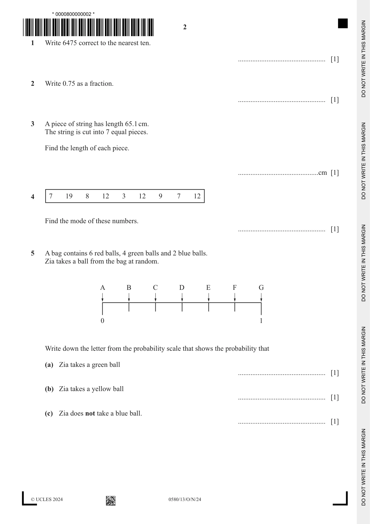 Cambridge IGCSE Mathematics 0580 2024 Oct/Nov Paper 1 · Variant 3 question paper, page 2 of 12