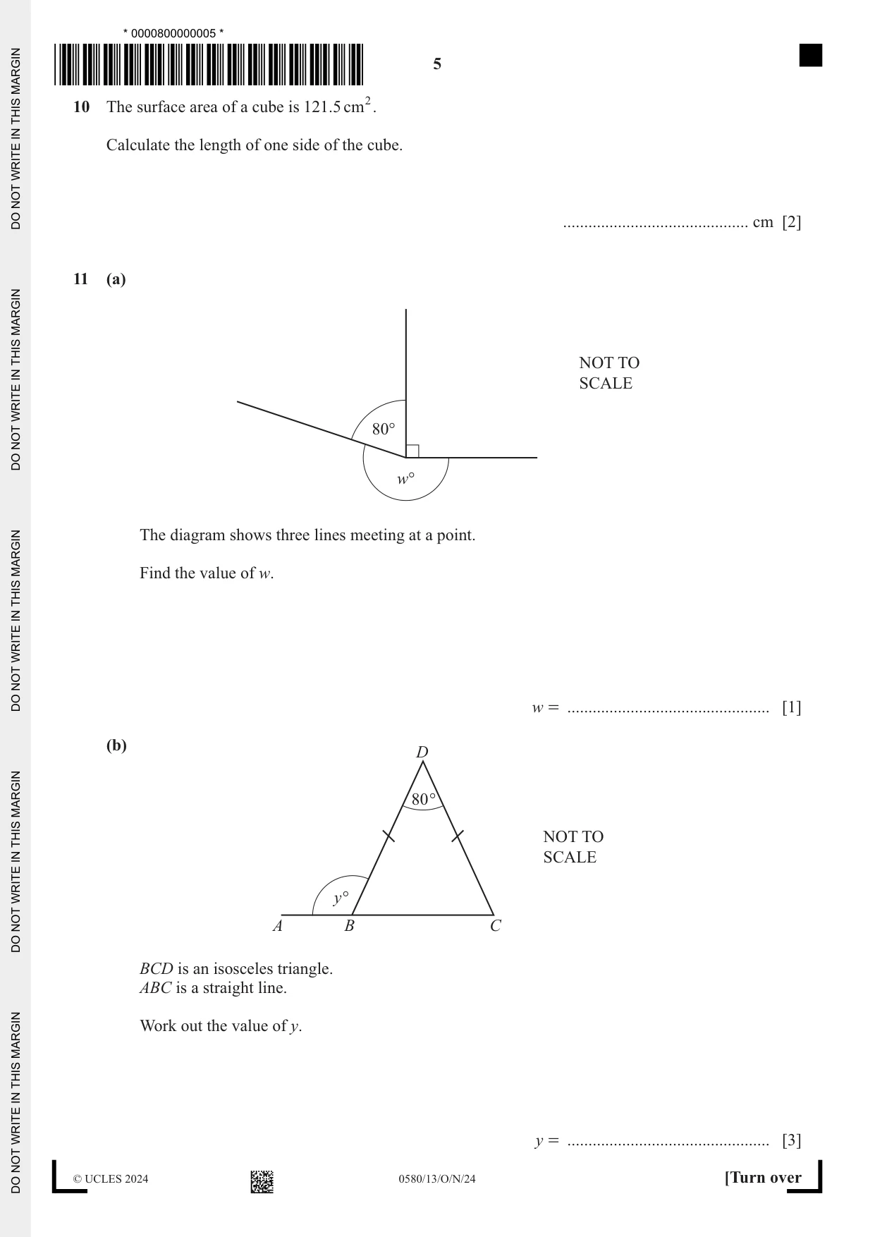 Cambridge IGCSE Mathematics 0580 2024 Oct/Nov Paper 1 · Variant 3 question paper, page 5 of 12