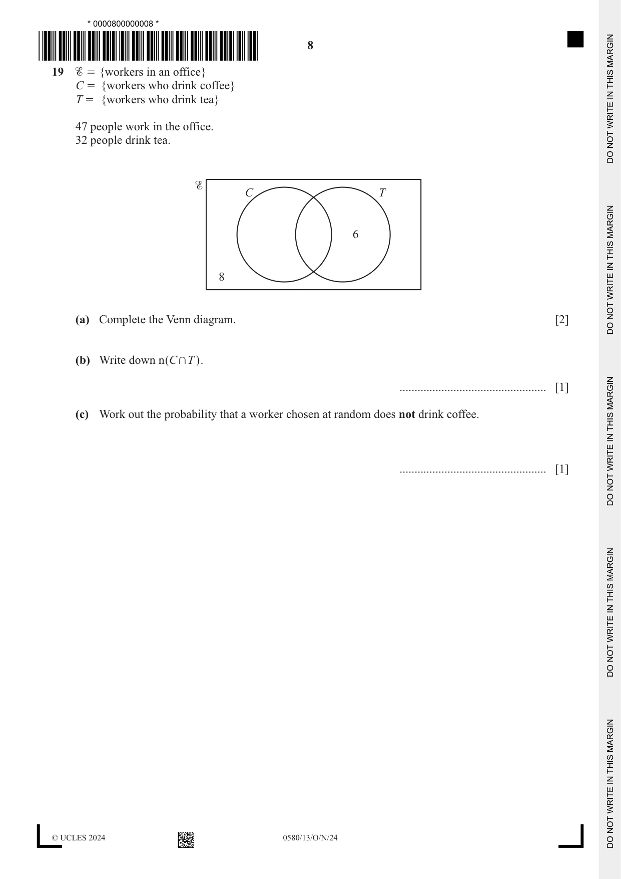 Cambridge IGCSE Mathematics 0580 2024 Oct/Nov Paper 1 · Variant 3 question paper, page 8 of 12