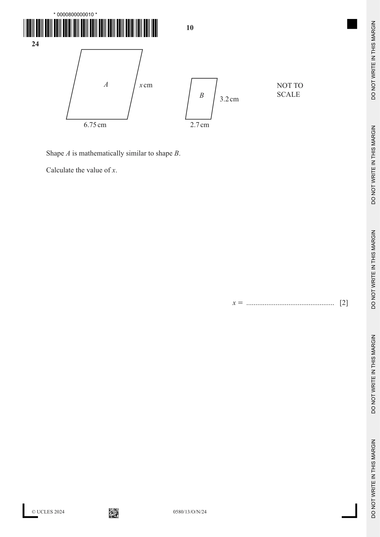Cambridge IGCSE Mathematics 0580 2024 Oct/Nov Paper 1 · Variant 3 question paper, page 10 of 12